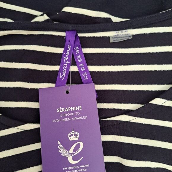 Seraphine Women's Navy Stripe 3/4 Sleeve Nautical Simone Dress Maternity Sz 14 - Picture 9 of 9